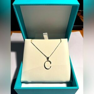 14kt White gold 16’ necklace and initial “C” pendant.